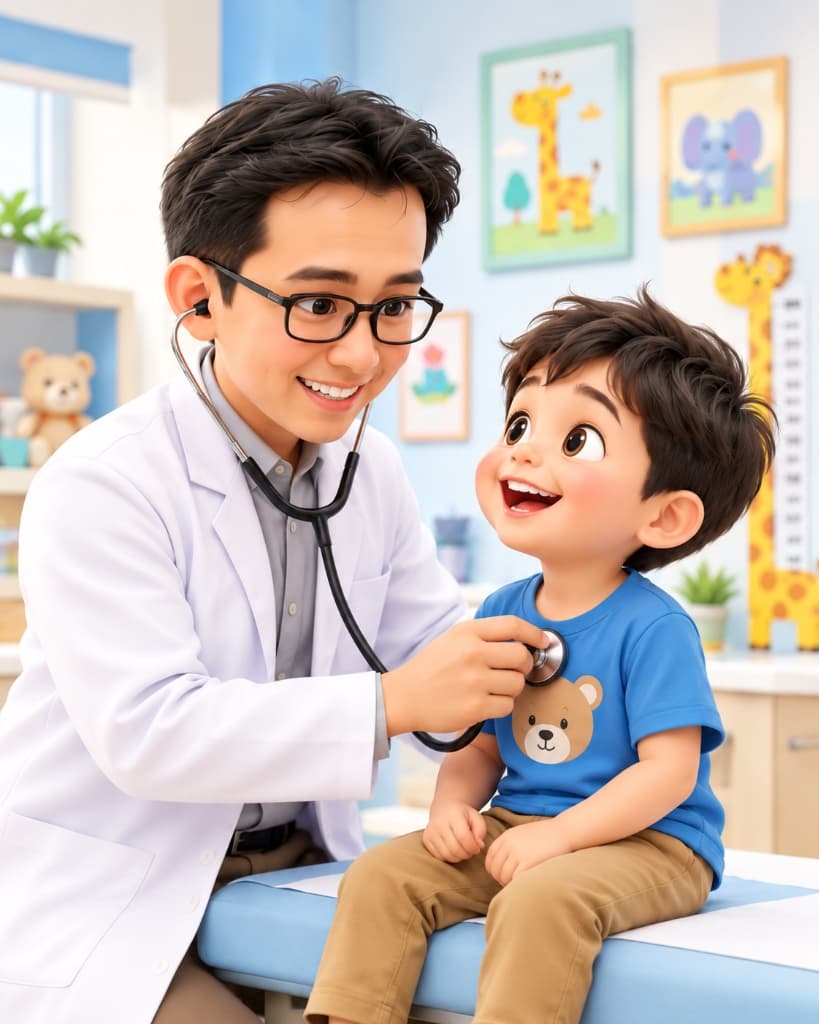 dr. Eko Wahyudi, Sp.A - Ilustrasi dokter spesialis anak sedang memeriksa pasien anak